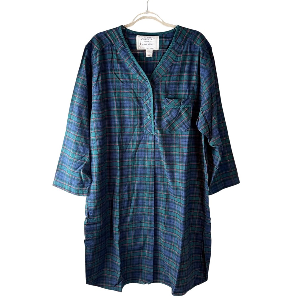 Vintage Victoria's Secret‎ Authentic Country Cottons Plaid Nightgown L Blue